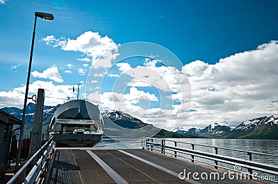 Ferryboat on fjord Stock Photo