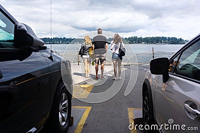 Cars and People on Ferryboat ride to Seattle Editorial Stock Photo