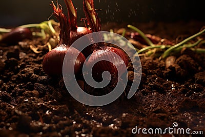 Fertile Onion soil plant. Generate Ai Stock Photo