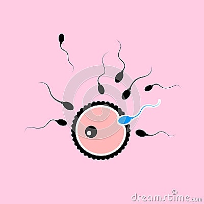 Fertility concept ovum egg with many black and one blue sperm Vector Illustration