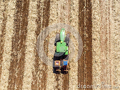 Fertilizing land where sugar cane was planted aerial view Stock Photo