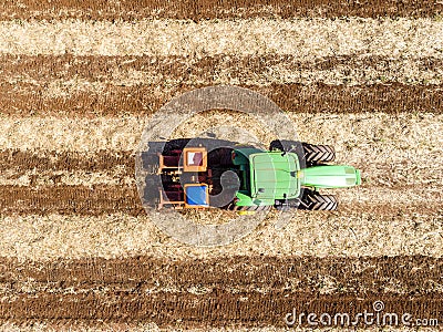 Fertilizing land where sugar cane was planted aerial view Stock Photo