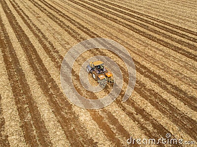 Fertilizing land where sugar cane was planted aerial view Editorial Stock Photo