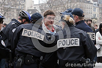 Fervent catholic gets arrested in Paris Editorial Stock Photo