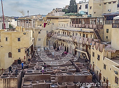 Leather Tannery in Fes, Morocco Editorial Stock Photo