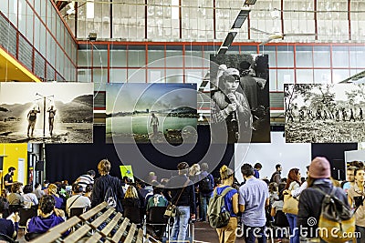 Festa di Internazionale in Ferrara:Mercato Coperto in photo reporter forum with giles dulye Editorial Stock Photo