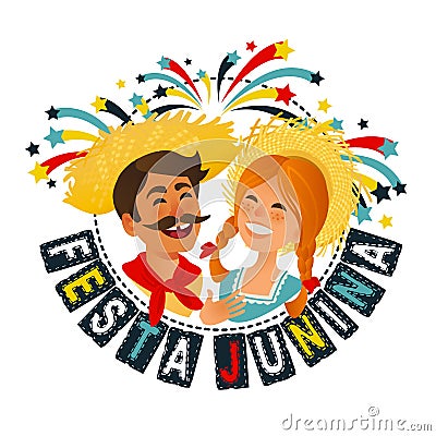 Festa Junina Brazil June Festival banner. Folklore Holiday. Characters. Vector Illustration. Vector Illustration