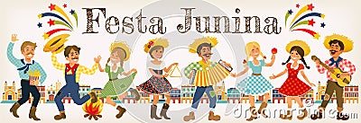 Festa Junina - Brazil June Festival. Folklore Holiday. Characters. Vector Illustration