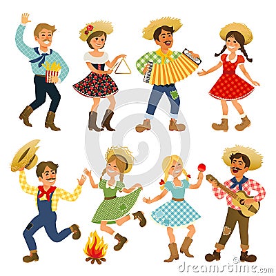 Festa Junina - Brazil June Festival. Folklore Holiday. Characters. Vector Illustration