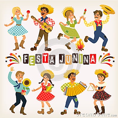 Festa Junina - Brazil June Festival. Folklore Holiday. Characters. Vector Illustration