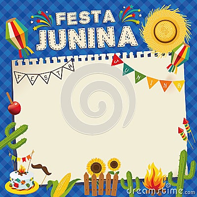 Festa Junina Brazil June Festival. Retro Poster of Folklore Holiday. Cage Background. Vector Illustration. Vector Illustration