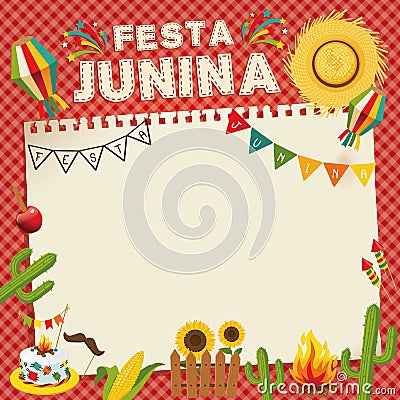 Festa Junina - Brazil June Festival. Retro Poster of Folklore Holiday. Vector Illustration