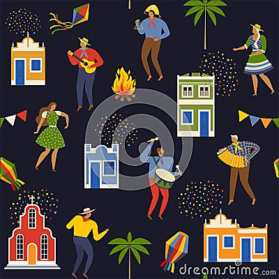 Festa Junina Brazil June Festival. Vector templates. Seamless pattern. Vector Illustration