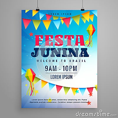 festa junina celebration poster flyer design with garlands decor Vector Illustration