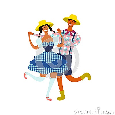Festa Junina couple, dancers in costumes Vector Illustration