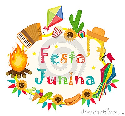 Festa Junina frame with space for text. Brazilian Latin American festival blank template for your design, isolated on Vector Illustration