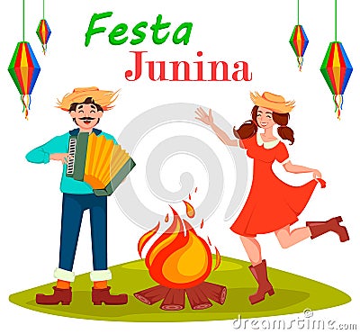 Festa Junina greeting card, poster, banner or invitation. Vector Illustration