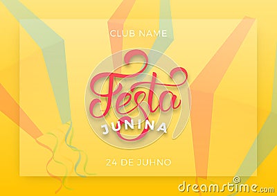 Festa Junina. Holiday layout design for Brazilian June festa de Sao Joao. Festive lettering and sky lanterns Vector Illustration