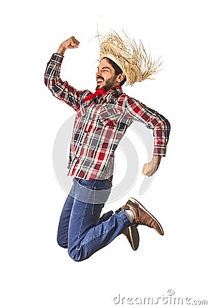 Festa Junina is a brazilian party. Man wearing plaid shirt and s Stock Photo