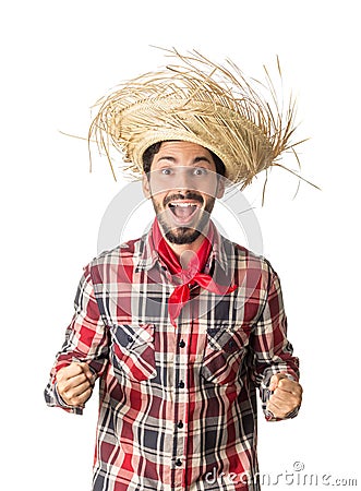 Festa Junina is a brazilian party. Man wearing plaid shirt and s Stock Photo