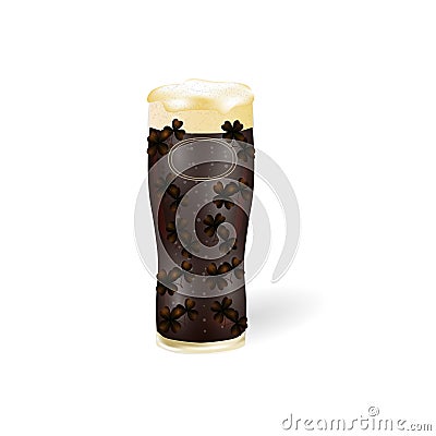 Festival of beer. Light beer in a glass with foam and with clover patterns isolated on a white background. illustration Vector Illustration