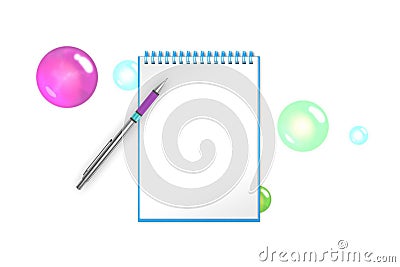 Festival blank notepad with amaranthine bubbles and spheres on background Stock Photo