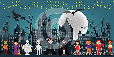 The festival characters in the dark night Halloween. Vector Illustration