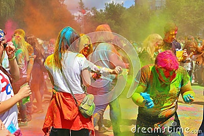 Festival of colors Holi in Tula, Russia Editorial Stock Photo