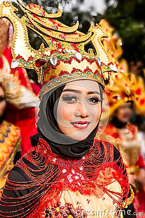 Portrait of a girl with fantasy costume at West Java Folk Arts Festival. Editorial Stock Photo