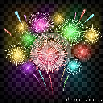 Festival fireworks. banner for Diwali or Christmas an ather holiday and event. Vector illustration isolated on transparent Vector Illustration