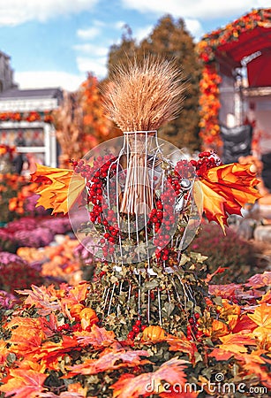 Festival `golden autumn` on Revolution Square. Moscow seasons. Pumpkin and rye. Editorial Stock Photo