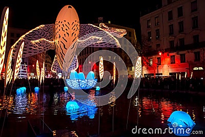 Festival of light at Lyon, french Editorial Stock Photo