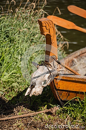 Skull on board the boat to intimidate enemies Stock Photo