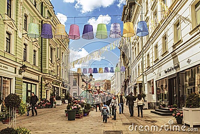 Festival `Moscow spring` , decorative design of Stoleshnikov lane, Moscow Editorial Stock Photo