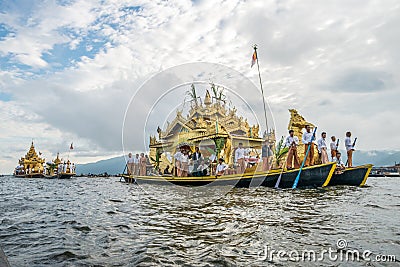 The festival of Phaung Daw Oo Pagoda at Inle Lake of Myanmar. Editorial Stock Photo