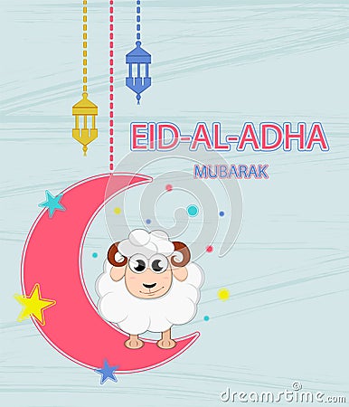 Festival of sacrifice Eid-Ul-Adha. Lettering translates as Eid Al-Adha feast of sacrifice. Vector Illustration