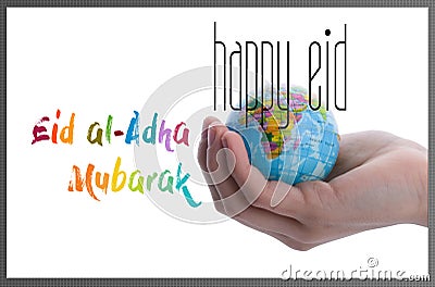 Happy Eid al-Adha. Eid Mubarak greeting, Celebration of Muslim holiday Stock Photo