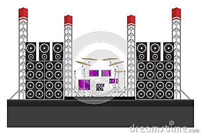 Festival Stage with Speakers and Drums Vector Illustration