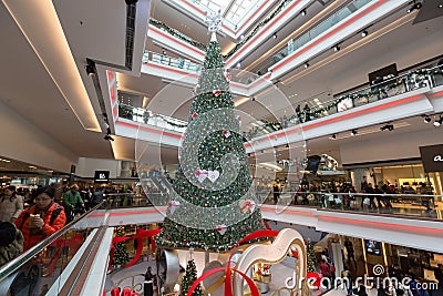 Festival Walk Swarovski Crystal Christmas Tree Decorations in Hong Kong Editorial Stock Photo