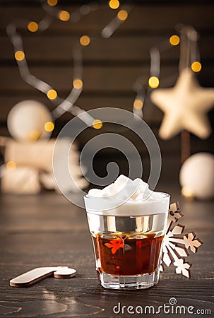 Festive alcoholic shot with marshmallows Stock Photo