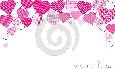Festive background with patterned hearts. Bright vector illustration banner with free place for text on white background. Vector Illustration