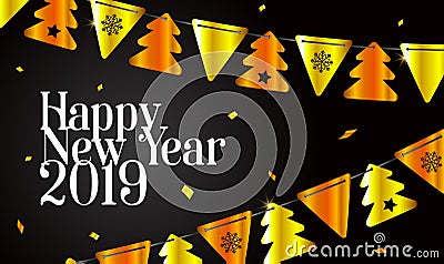 Festive background 2019, Happy New Year and Merry Christmas. New Year card Vector Illustration
