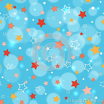 Festive background with multi color stars. Holiday seamless pattern. Party festive background. Pattern for holiday wrapping paper Vector Illustration