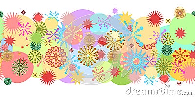 Festive background. Seamless picture. Colorfull party. Bright flashes of fireworks in a symbolic style. Petard and squib Vector Illustration