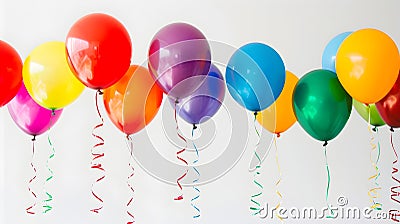 Festive Balloons in a Rainbow of Colors Floating Elegantly Against a Clean White Background Stock Photo