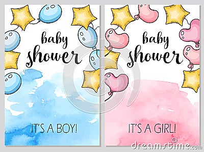 Festive banners for baby boy and baby girl Vector Illustration