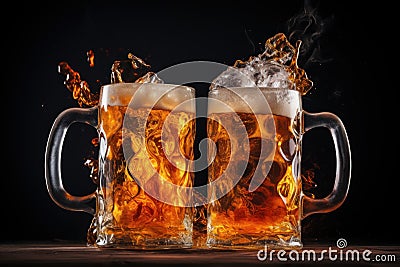 Festive Beer mug clashing. Generate Ai Stock Photo