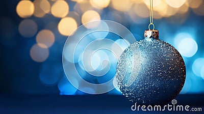 A Festive Blue Christmas Ornament Hanging from a String Stock Photo