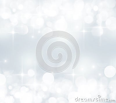 Festive blurred bokeh background, white circles on blue, Christmas, background for design, glitter, radiance, asterisks Stock Photo