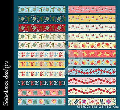 Festive border, template set. A large collection of congratulatory borders, ornaments, brushes. Abstract geometric dividers, Vector Illustration